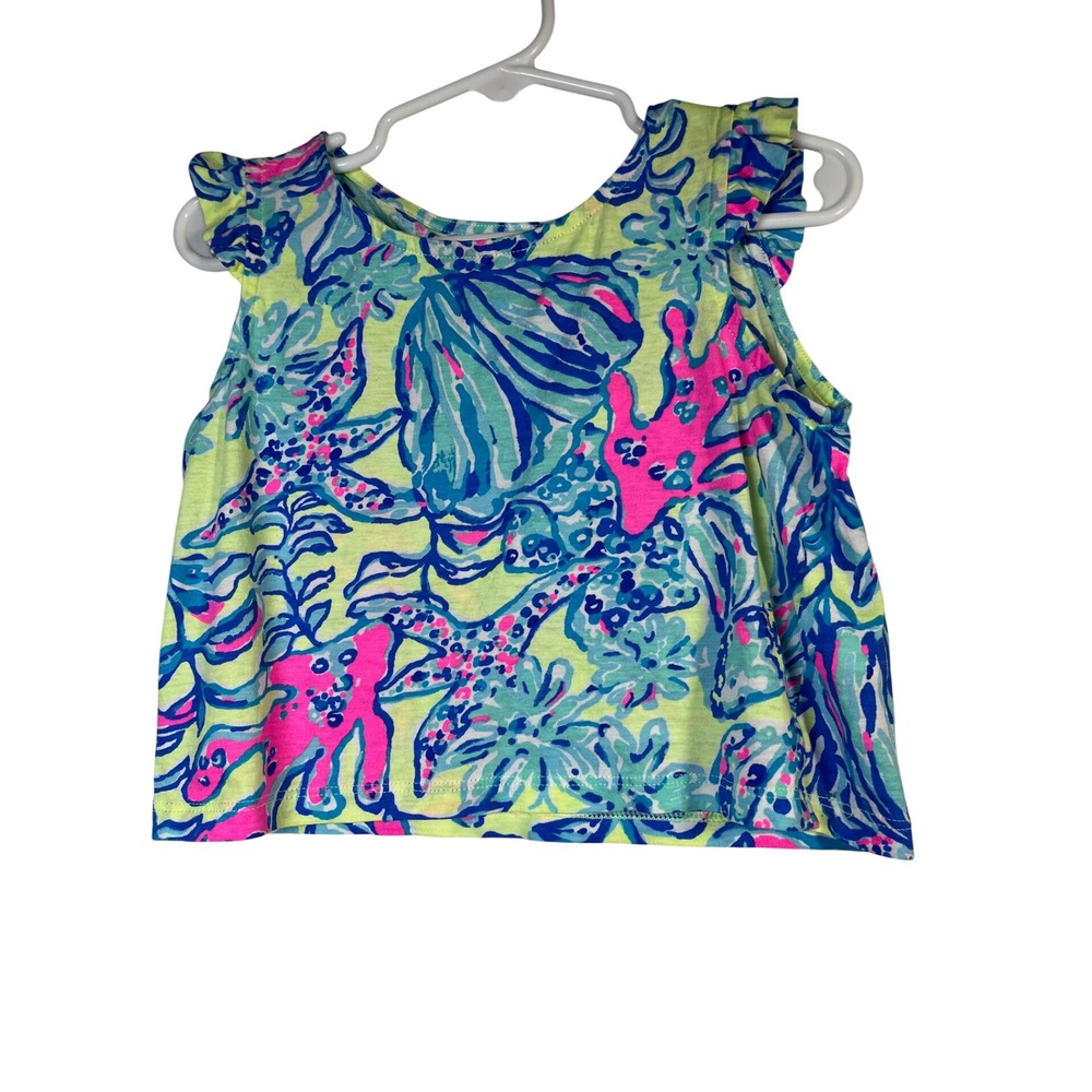 Lilly Pulitzer Tank Top Girls Sz 3 Green Excellent Under the Sea Ruffle Knit